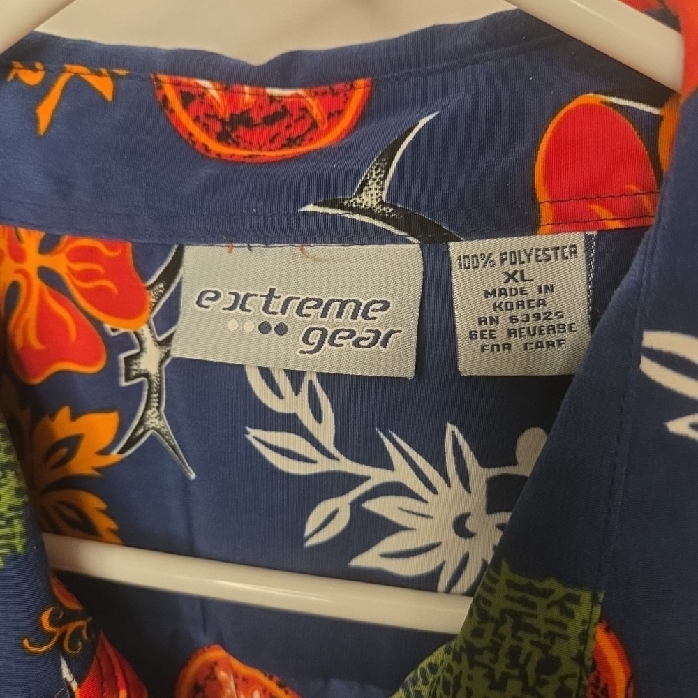 Vintage Extreme Gear Shirt Men's XL Blue Hawaiian Tropical - Picture 3 of 5